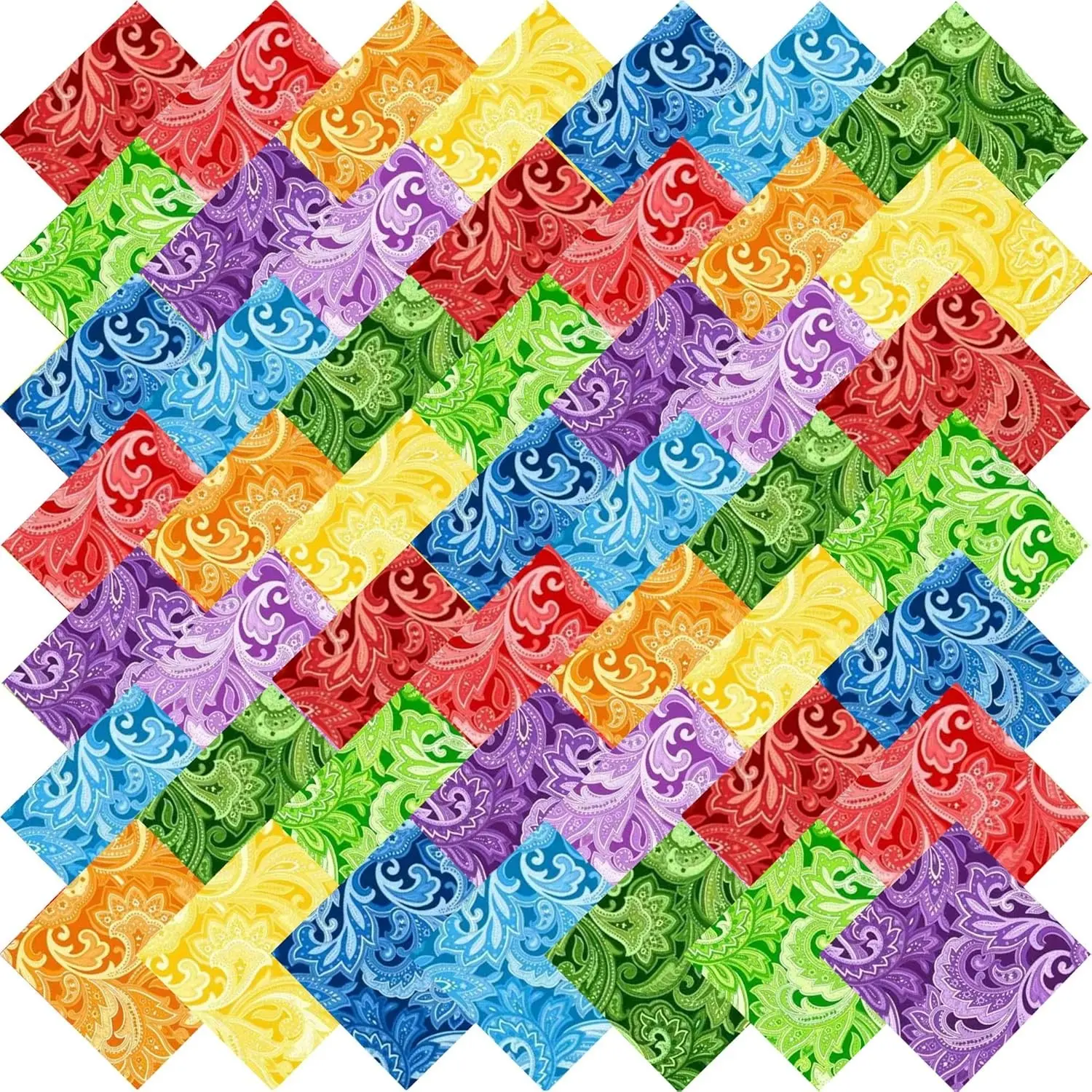 50pcs 10 x 10 inches Cotton Fabric Bundle-Paisley | Multicolor Cotton Fabric Bundle Squares for Quilting Sewing, Precut Fabric Squares for Craft