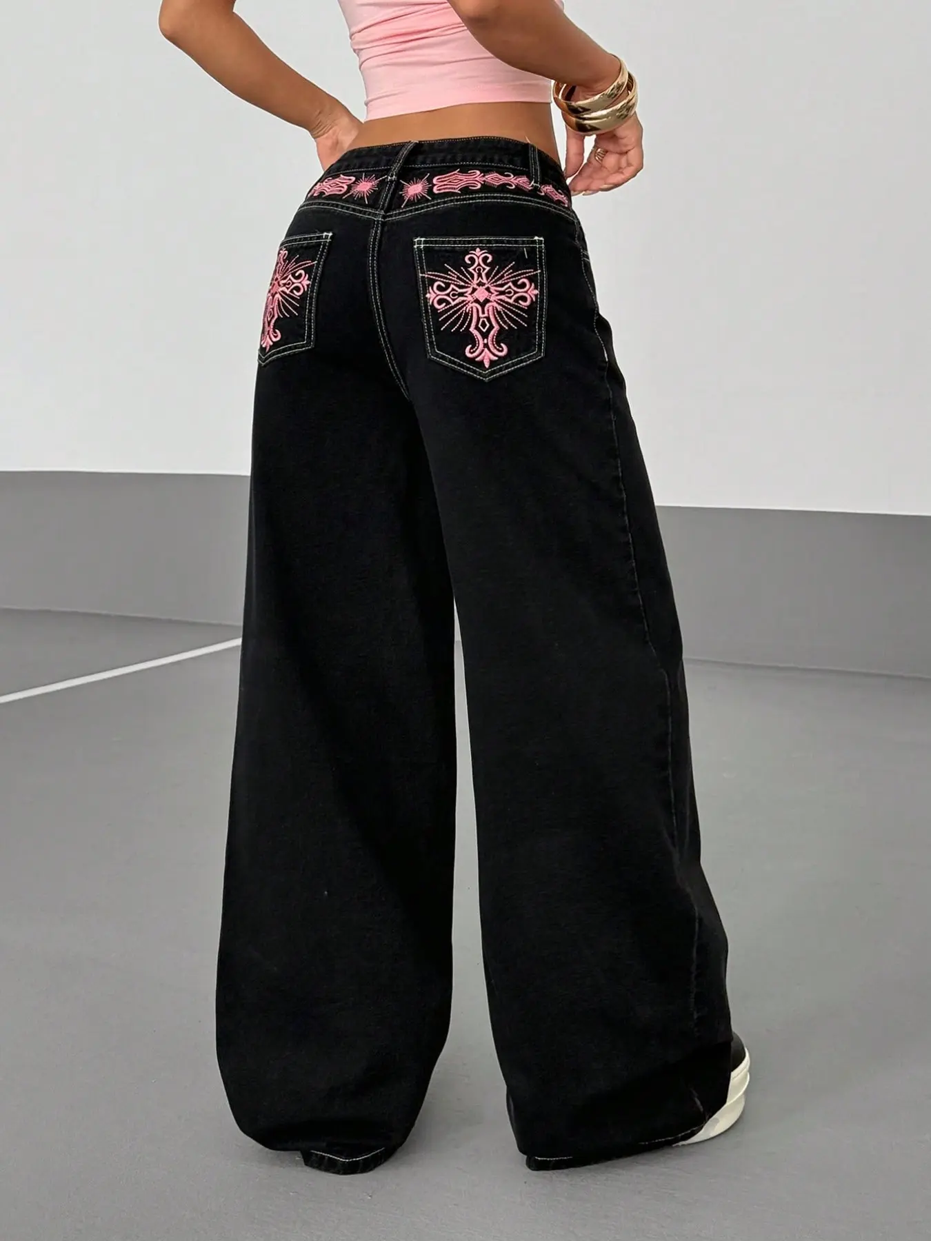 Plus Size Wide Leg Jeans, Embroidery, Y2K Street Style, Trendy Fashion Pants, Comfortable and Stylish, Perfect for Casual Wear