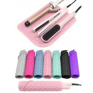 1pc large heat-resistant silicone pad cover hair care tools, curling irons, straighteners, perming rods, silicone heat insulation pad, anti-slip silicone pad, household portable travel pad box, hot hair styling tool pad, Safe storage, insulate he