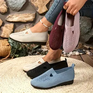 Women's Linen Embroidery Slip-On Walking Shoes - Breathable Open-Knit, Lightweight Chic Casual Shoe, Non-Slip Sole, Easy-On Design for Daily Wear & Errands