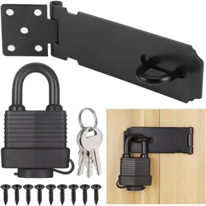 4Inch Heavy Duty Stainless Steel Hasp Latch Lock, Waterproof Black Padlock with Keys Screws, Gate Locks for Barn Door Cabinet Fence Garage Shed