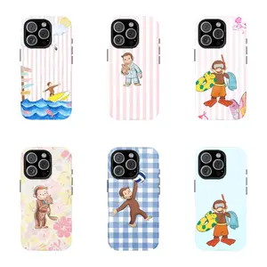 6 style Classic Stripes Colorful Curious George Phone Case - Childhood Favorite Cartoon  Classic Children's Book Phone Cover for iPhone Cute Retro Monkey with Banana