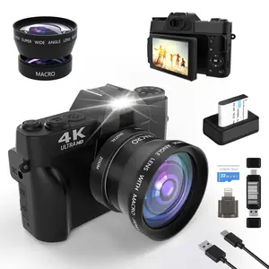 4K 56MP Vlogging Camera with 180° Flip Screen Compact 16x Digital Zoom 32GB TF Card Summer Gift Black
