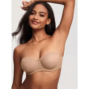 DOBREVA Mesh Strapless Bra Sheer Unlined See Through Underwire Bras Plus Size Womenswear