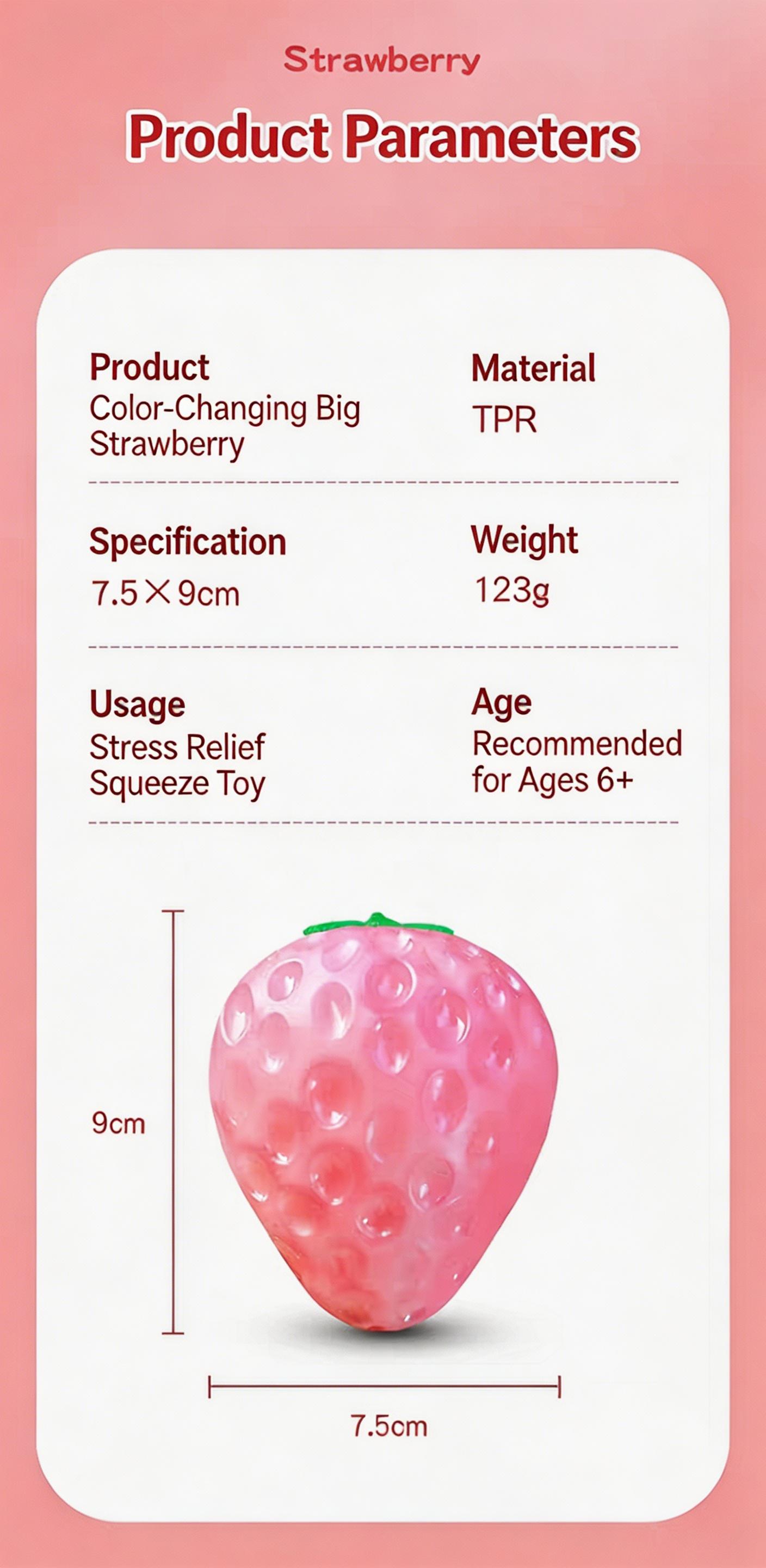 2PCS Color Changing Strawberry Squishy  Stress Relief Fidget Toy   Fruity Fidget Toy for Stress Relief & Sensory Play for Kids & Adults | Super Satisfying Squeeze