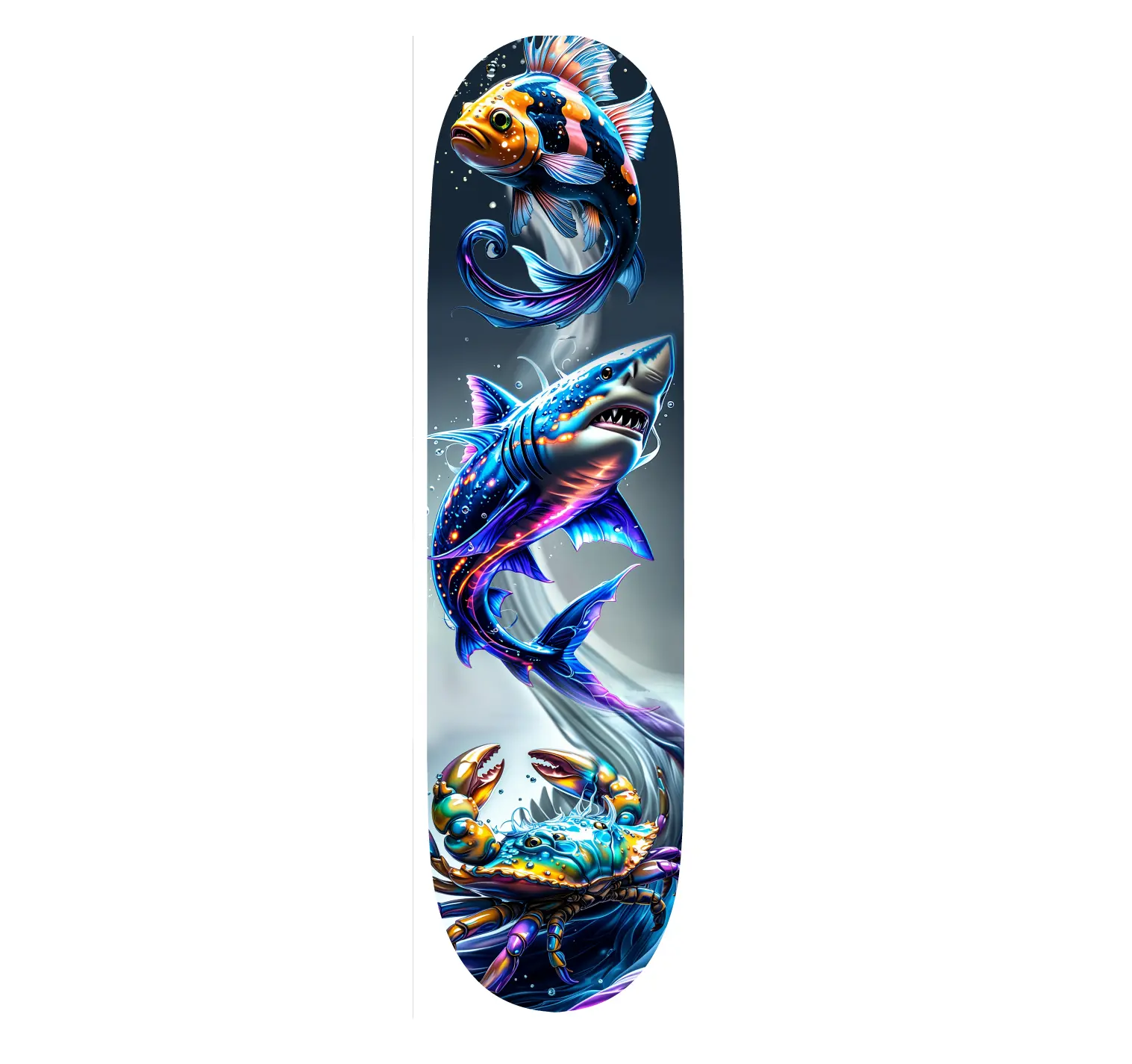 Davy Sea Sic Custom Skateboard Deck - Shark Illustration, 31” Length, 7.75” to 9” Width, Suitable for All-Weather Use, Custom Order Available