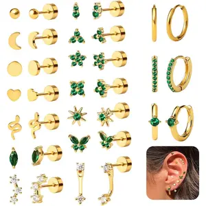 Flat Back Stud Earrings  17 Pairs Surgical Steel Stud Earrings For Women Hypoallergenic Hoop Earrings Tiny Screw Back Cartilage Earring Set For Multiple Piercing