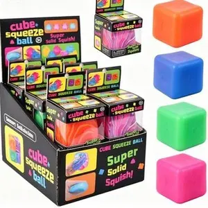 Marbled Swirl Cube Squish Fidget Toy, Solid Soft Stress Relief Gadget, Desktop Ornament for Office Anxiety Release