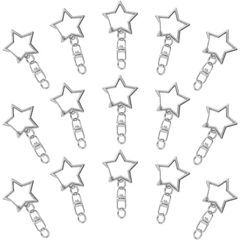 60 Pcs Durable Star-Shaped Metal Clip-On Keychain Clips with 360-Swivel Base, Rotating Base, Spring Buckle, 2in/5cm Hanging Chains - Fashion Everyday Sewing Accessories for Crafters' DIY Fobs, Car & House Keys