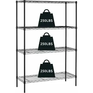 4-Tier Storage Shelves Adjustable,Wire Shelving Heavy Duty Storage Rack(250 Lbs Loading Capacity/Shelf) Metal Shelf Organizer Wire Rack Shelf for Pantry Garage Kitchen 36" D x14 W x 54" H -Black