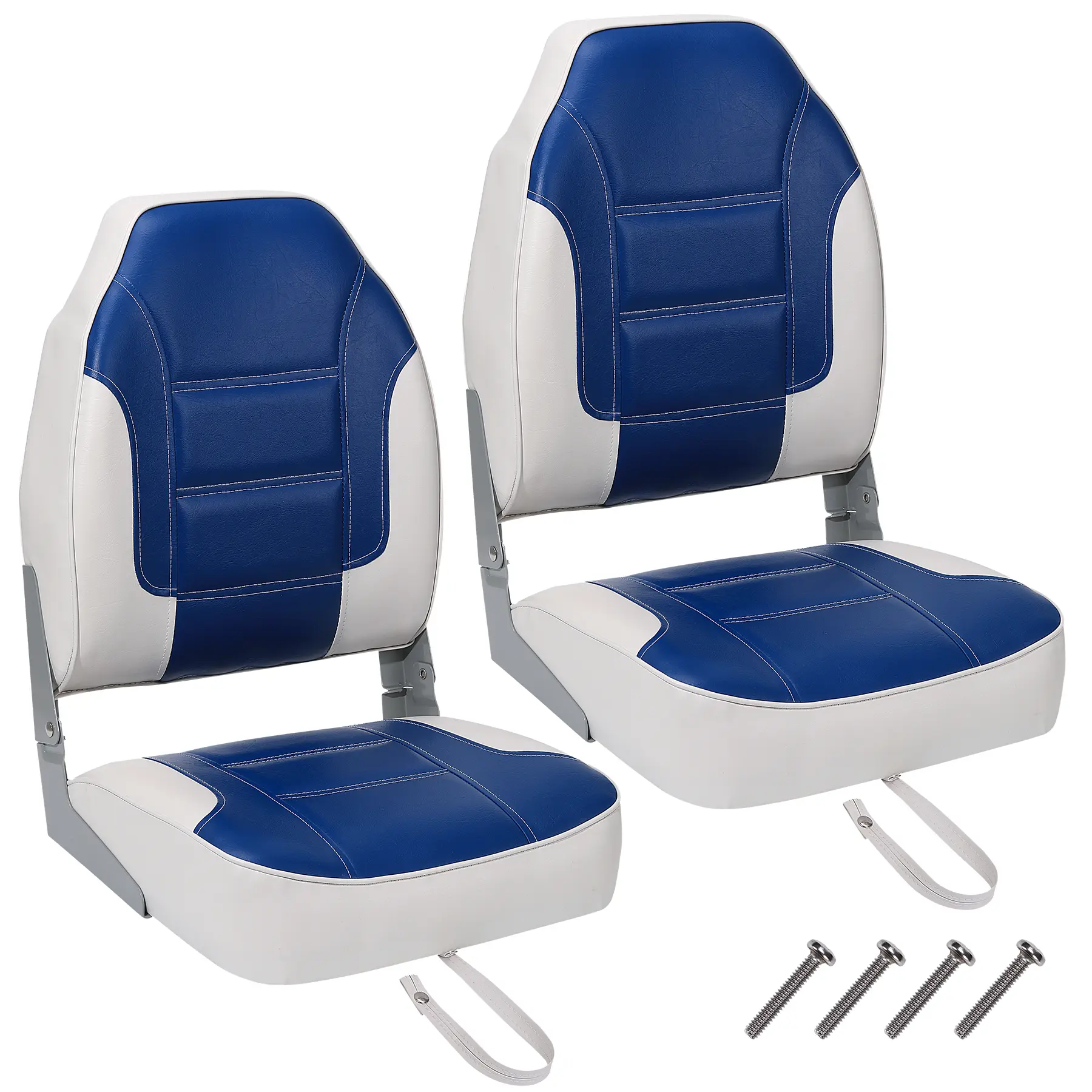 2-Pack High-Back Folding Boat Seats, Ergonomic Marine Grade Fishing Boat Chairs with Thick Foam Cushion, Waterproof PVC Vinyl Pontoon Seats with Aluminum Hinges, Global Fit 5x5 Bolt Pattern