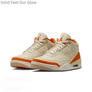 Beige Canvas Mid-Top Sneakers with Starfish Orange Suede and Translucent Heel