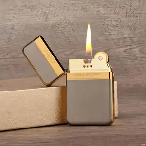 Retro Slim Chic Metal Pocket Lighter - Men's Accessories, Solid Fine Metal Craftsmanship, Collectible Ornament, Compact for Daily/Outdoor Use, Premium Elegant Gift for Males, No Fuel Included (Car Interior Decoration Accessory)