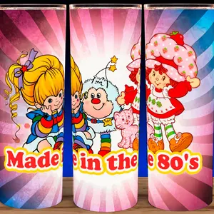 Rainbow Brite Cup Mug Tumbler 20oz with Lid and Straw - Made in the 80s for Hot or Cold Drinks - Elegant Stainless Steel and Plastic Design Drinkware Flasks