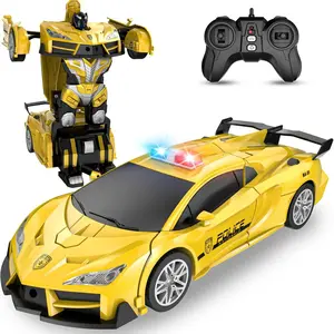 Remote Control Car Transformer Robot Toy, 1:18 Scale, 2-In-1 Robot Car, One Button Transform, Flashing Lights, 360 Degree Rotation, Rc Stunt Cars