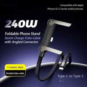 240W fast charging data cable, 2-in-1 super-fast charging cable and phone holder, invisible stand charging cable, suitable for iPhone and Samsung phones, suitable for office, car, travel, gaming and other scenarios.