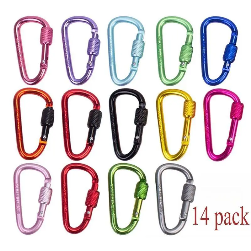 14-Pieces D-Shaped Spring Hook Carabiner Clips, Sporty Durable Outdoor Gadgets with Easy Attach & Secure Hold for Camping, Hiking, Versatile Climbing & Outdoor Use