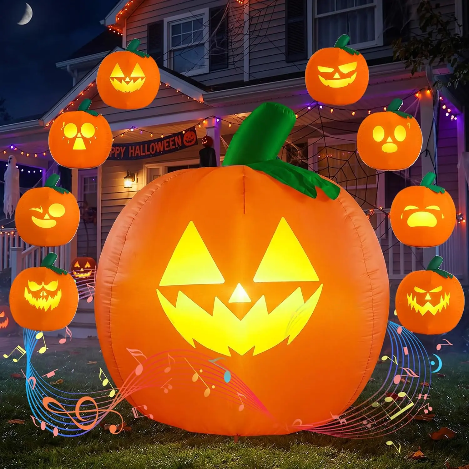 5FT Halloween Inflatables Outdoor Decorations with Projector Face and Music | Halloween Inflatable Pumpkin, Eight Distinct Projected Expressions, Adjustable Music Volume, Singing Pumpkin Blow Upspooky season decor, spooky yard decor, halloween yard decor,