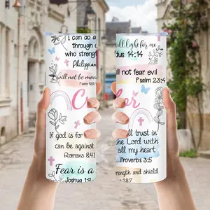 20oz Inspirational Bible Verse Tumbler - Christian Gift for Women, Daily Faith Affirmation Coffee Cup with Scripture Quotes, Stainless Steel, Hand Wash Only, Religious Motivational Design