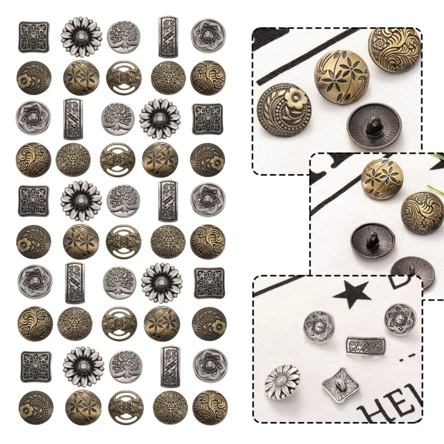80-Pack Retro Carved Zinc Alloy Buttons - 17mm Diameter Vintage Bronze Antique Motifs Handmade Sewing Accessories, Easy-Install for Clothing Crafts, Scrapbook, Business Card Printing (Home Improvement Supplies)