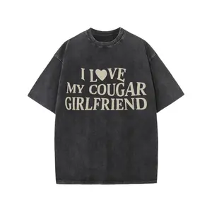 valentine shirts Washed Cotton T - Shirt with "I LOVE MY COUGAR GIRLFRIEND" Text Design