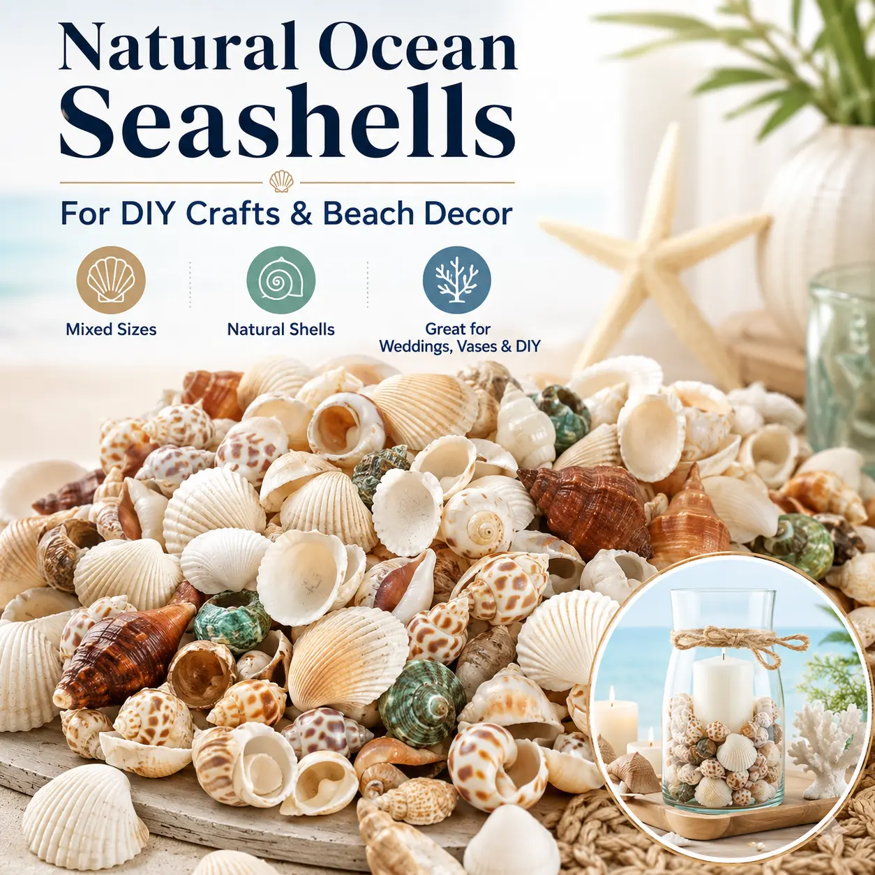 SKYPRO Natural Ocean Seashell Ornaments (300g/400g, Random Patterns), Natural Shell DIY Crafts Supplies for Candle Making & Craft Projects, Beach Theme Home Decor Vase Fillers, Decorative Figures, Approx. Weight