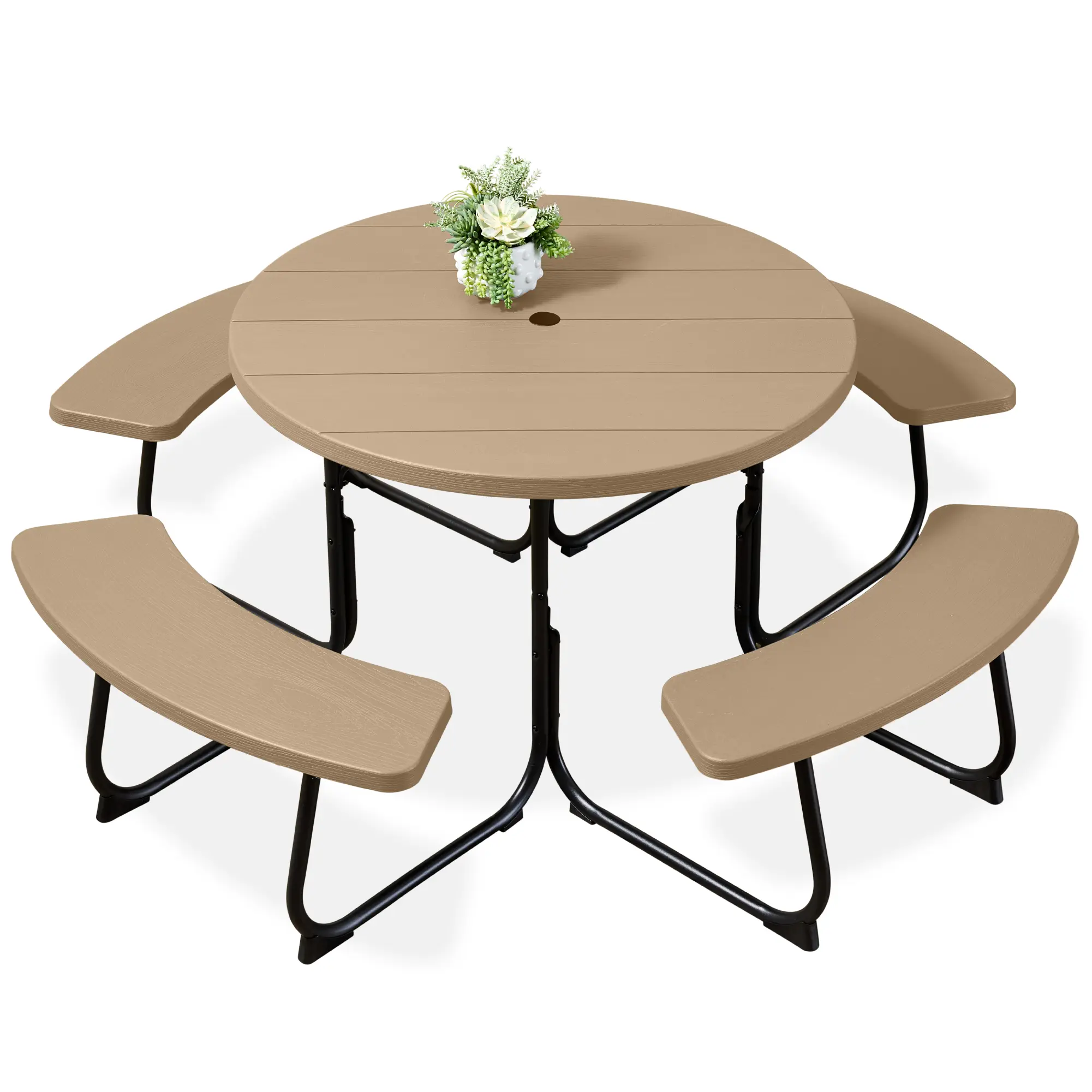 Best Choice Products 8-Person Circular Outdoor Picnic Table w/ 4 Benches, Umbrella Hole, 2000lb Capacity