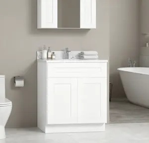 30" White Shaker Base Cabinet with Soft-Closing Drawer Double Doors Solid Wood Adjustable Shelf Ready-to-Assemble for Kitchen Bathroom Laundry and Garage 30W x 24D x 34.5H