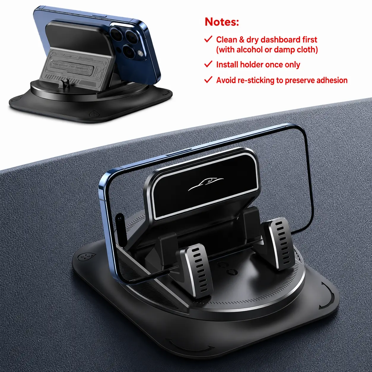 360° Free Rotation Car Phone Mount - Universal Dashboard Phone Holder with Anti-Slip Grip, Hands-Free Design, Compact & Reasonable Structure, Stable Support, Flexible Angle Adjustment for Road Trips, Daily Commuting, Compact And Reasonable Structure, Dash