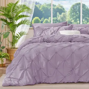 Light Purple King Size Comforter - 3 Boho Pintuck Comforter Sets, Lightweight  Warm King with 2 Pillowcases for