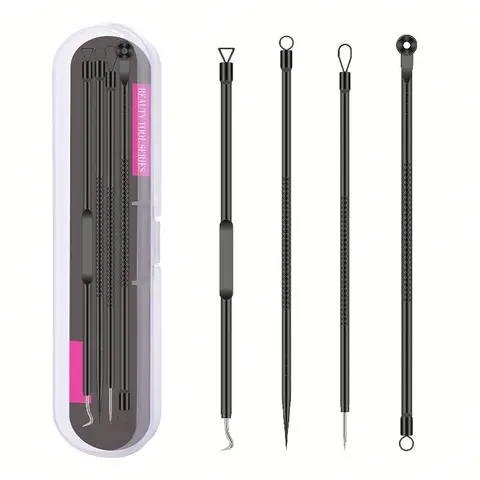 Acne Care Tool Set, 4 Counts/set Stainless Steel Blackhead Extractor Tool, Acne Needle Tool, Blackhead Remover Tool, Professional Facial Skin Care Tools for Women & Men, Pore Removal, Blackhead Cleansing Tool, Home Beauty Tool