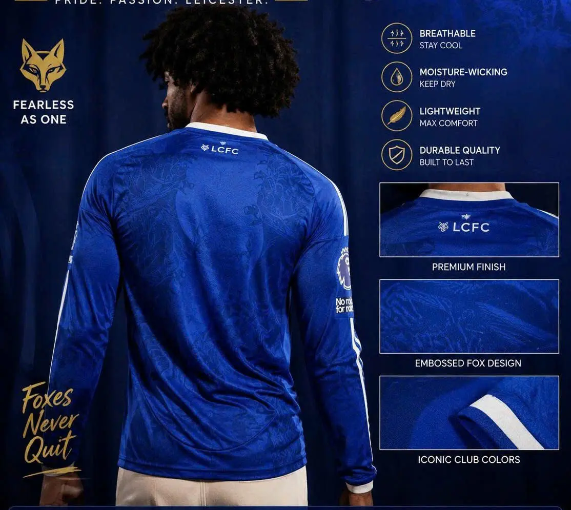 Blue Fox Long Sleeve Soccer Jersey – Player Version Breathable Quick Dry Football Shirt for Men