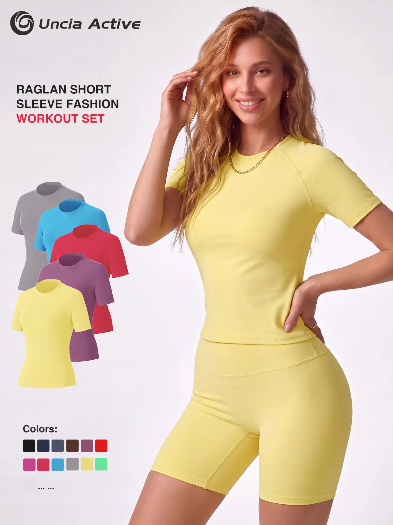 Uncia Active Women Stylish Raglan Short Sleeve Yoga Matching Set, Soft Stretch Crop Top & High Waist Biker Shorts Separates, Multi-Color Moisture Wicking Workout Activewear for Sports Daily Wear backtoschool,back to school,back to school haul