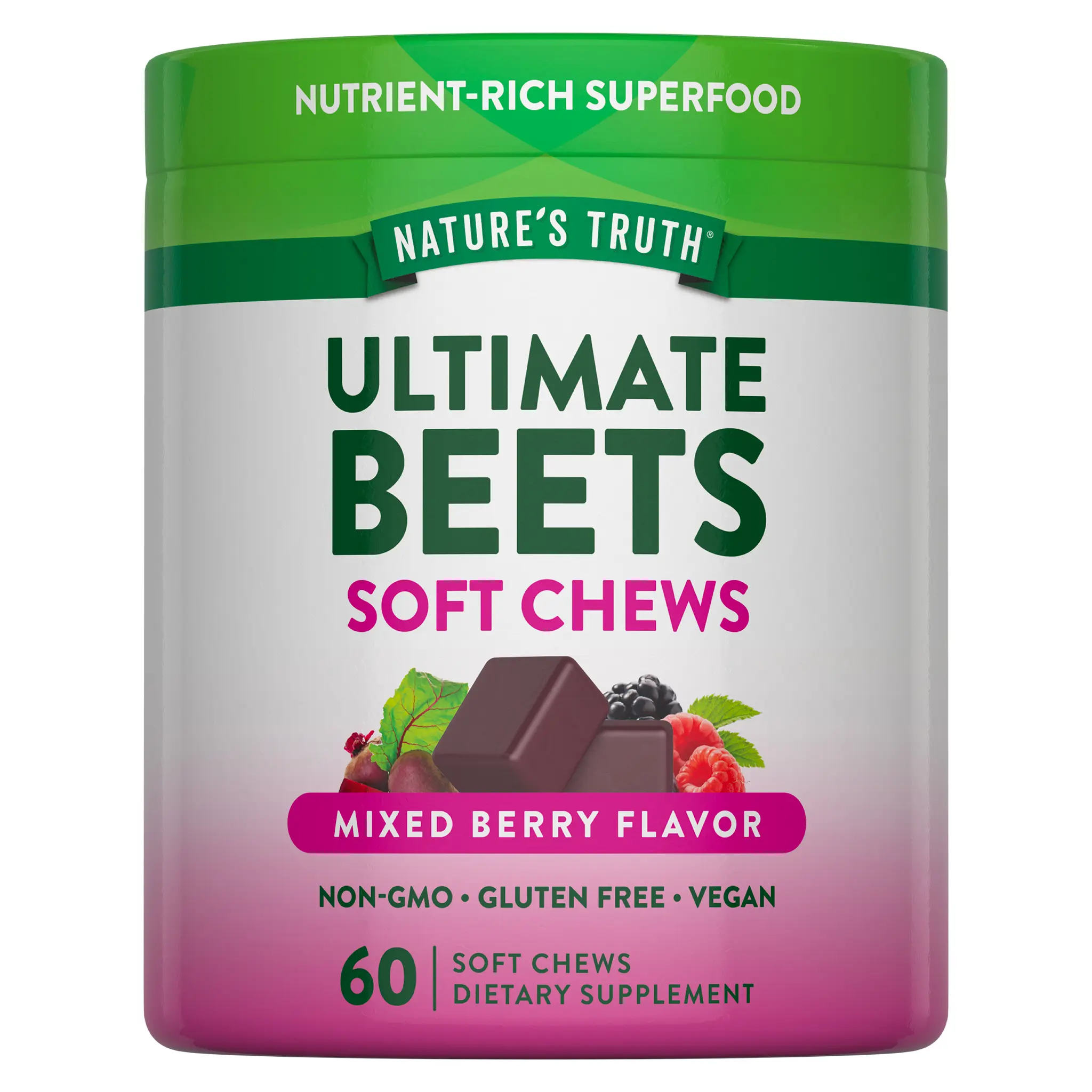 Nature's Truth Superfood Beet Root Chews - For Men and Women - Mixed Berry Flavor - 60 Count - Vegan, Non-GMO & Gluten Free Supplement