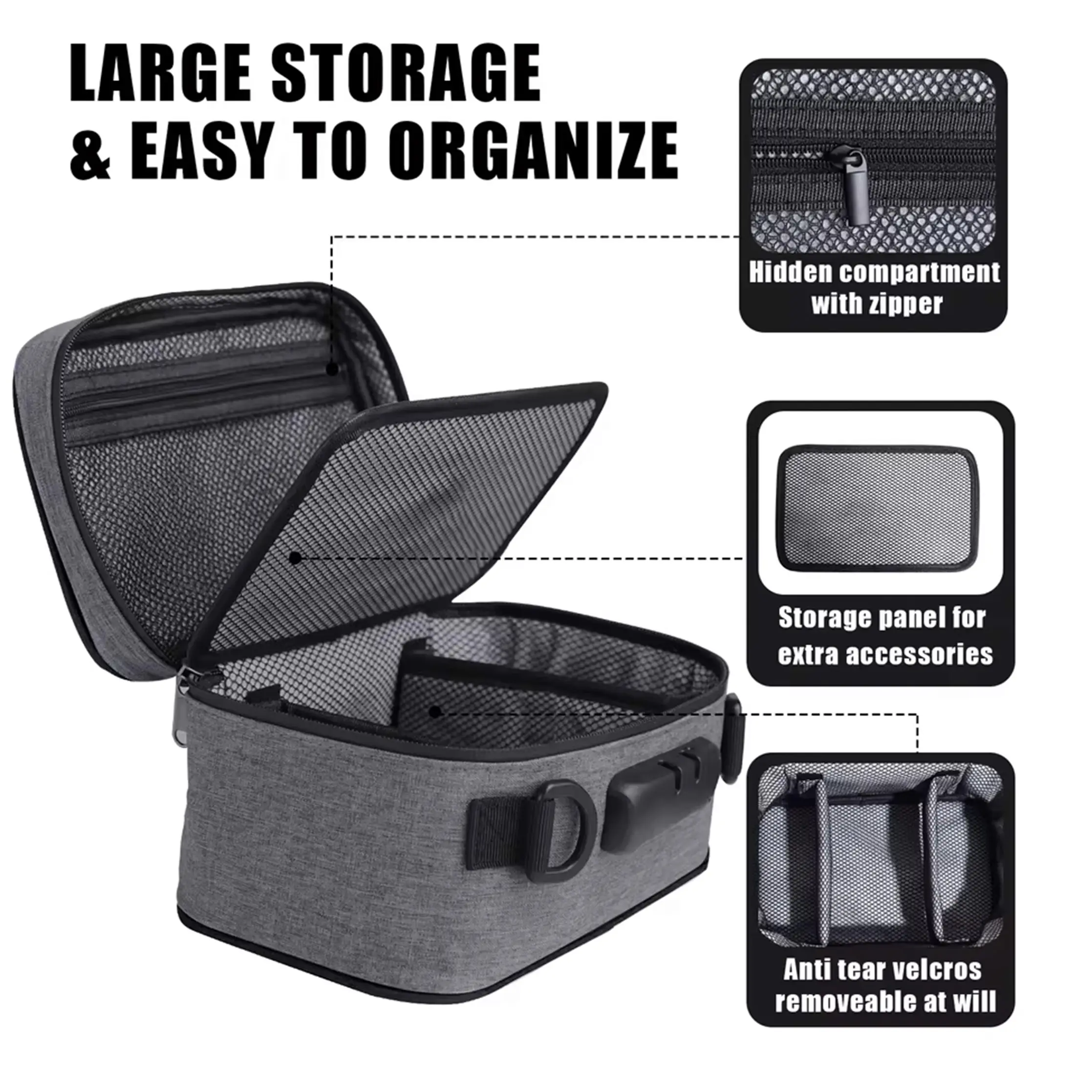 Lockable Travel Organizer Bag, Smell-Resistant, Adiustable Storage,Storage Case For Home and Travel