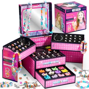 DIY Jewelry Making Kit Craft Set  for Girls Charm Bracelet Necklace Making DlY Kit Princess Fun Jewelry Making Box, DIY Beads Set, DIY with Charms ，Birthday Gift Christmas Gift for Kids