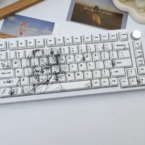 138 Key Flower Girl Korean Text Root Pbt Capsules, Cherry Style Side-Engraved Semi-Transparent, Dye Sublimation, Compatible with Mx Axis, Sublimation Keycap