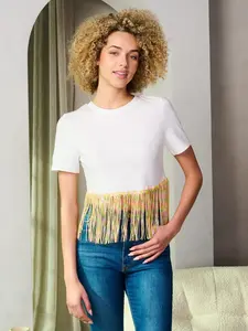 Short Sleeve Sequins Fringe Top