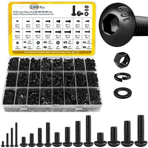2200PCS M2 M3 M4 M5 Metric Screws Assortment Kit, Hex Socket Button Head Assorted kit, Machine Screw Set with Nuts & Washers,10.9 Alloy Steel Black Zinc Plated for 3D Printing