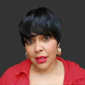 810 Machine Made Short Wig With Natural Hanging Bangs Layered Textured Face Shaping Stylish Versatility For Daily Wear