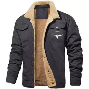 Men's Retro Western Winter Fleece Jacket Warm Fleece Lined Coat Lapel Work Cargo Jackets Sherpa Lined Trucker Jackets