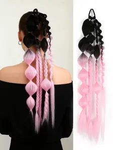 1pc Multicolor Braided Ponytail＋Bubble Ponytail Extension for Women ,Y2k Hair Ponytail,Pre Stretched Ponytail Hair Accessories,22 Inch Wrap Around Ponytail Afro Puff Ponytail Style Hair Extensions ,Curly Braided Straight Textured Hairband Ponytails