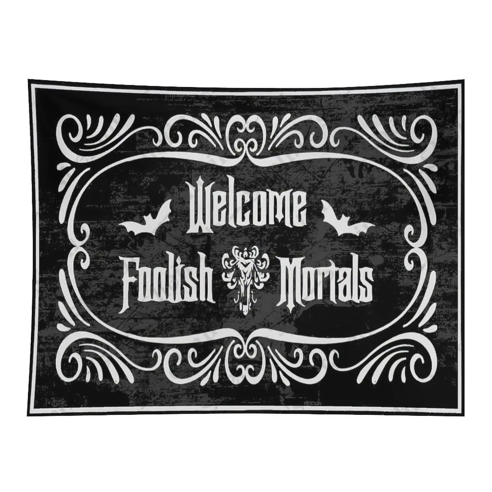 Black Vintage Gothic Rectangular Bat Motif Fabric Tapestry Wall Hanging - Spooky Halloween Home Decor for Moody Dorm Bedrooms