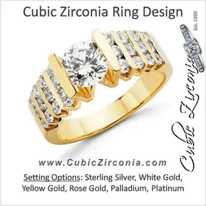 Cubic Zirconia Engagement Ring- The Crystalle (1.72 Carat Round-Cut with Quad Rows of Tri-Channel Accents)
