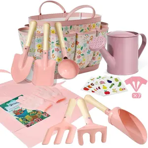 Kids Gardening Set 14Pcs Gardening Tools for Kids with Tote Bag,Watering Can, Shovel, Apron, Garden Book and More Educational STEM Learning Outdoor for Toddlers Boys Girls (Floral)
