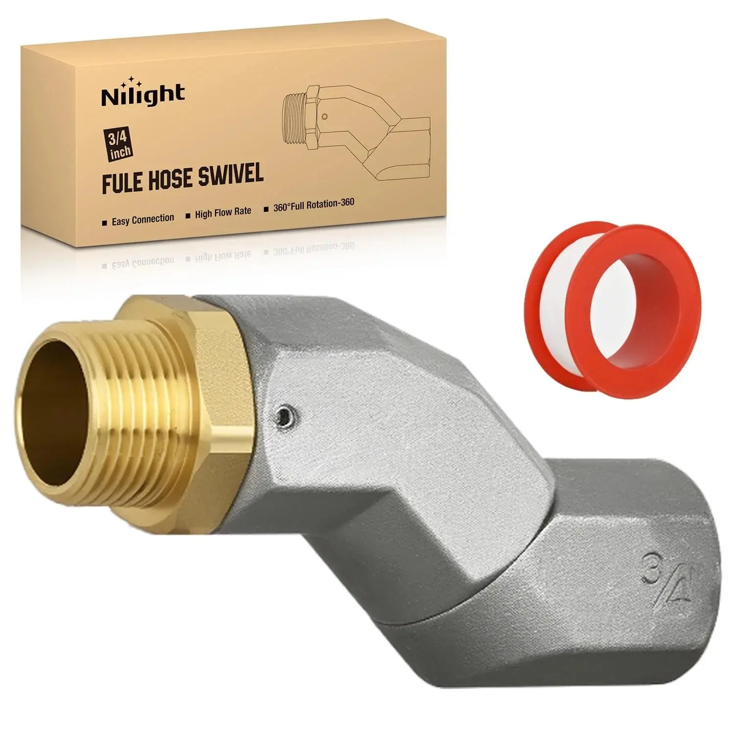Nilight 3/4 Inch NPT Fuel Hose Swivel, 360 Rotating Connector for Fuel Transfer Hose Nozzle Pump Diesel Gasoline Kerosene