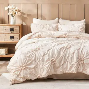 Beige Comforter Set  Size Bed in A Bag 7 Pinch Pleat Bedding Set, Pintuck Ruched  Bed Set with Comforter, Sheets, Pillowcases & Shams