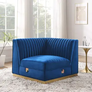 Sanguine Channel Tufted Performance Velvet Modular Sectional Sofa Right Corner Chair in Navy Blue
