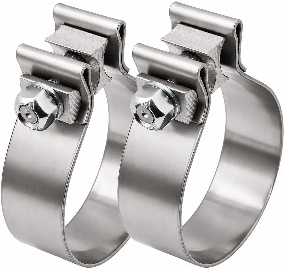 2 Inch Exhaust Clamp Narrow Band, Stainless Steel Muffler Band Clamp for 2" OD-ID Slip Fit Exhaust Pipe, Muffler, Catalytic Converter & Exhaust System Repair, 2 Pack