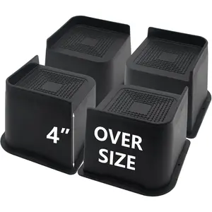Bed Risers 4 inch Heavy Duty, 4 Pack Oversized Furniture Risers 6 inch, Black Bed Lifts Risers for Table, Sofa, Chair, Couch, Desk, Bed Frame Risers Supports Up to 6,500 Lbs